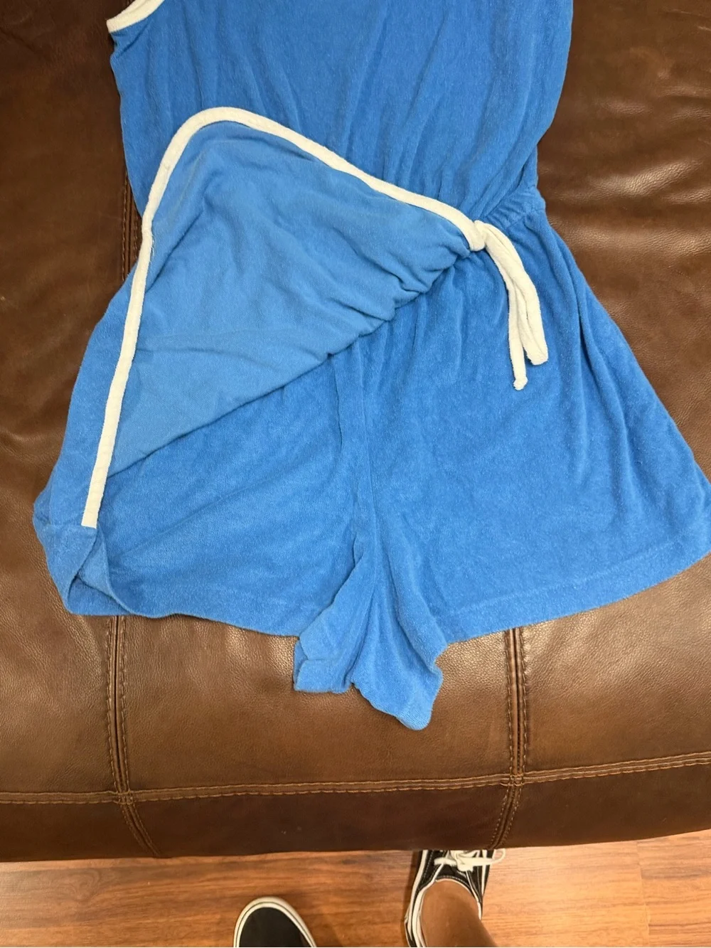 Classic Blue lg Terry elastic waist jumper skort w/ White Trim vintage! #131